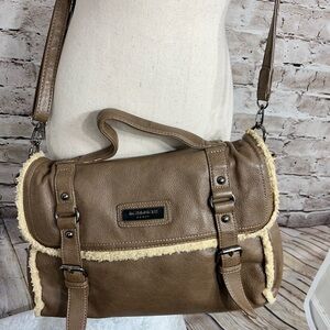 David Jones Paris Satchel Handbag Purse Bag Shearling Edge Tote Handle/s…